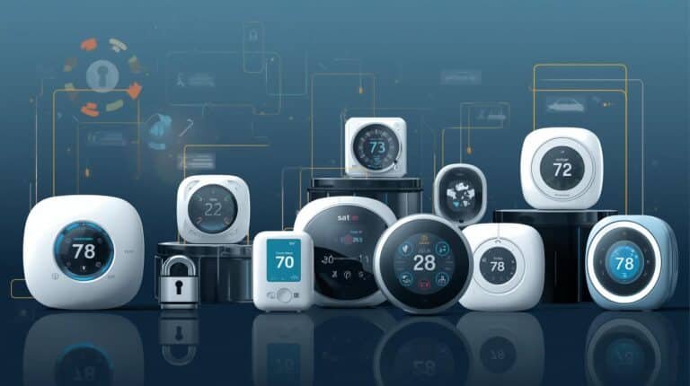 AI generated image of thermostats and locks, signifying privacy and security
